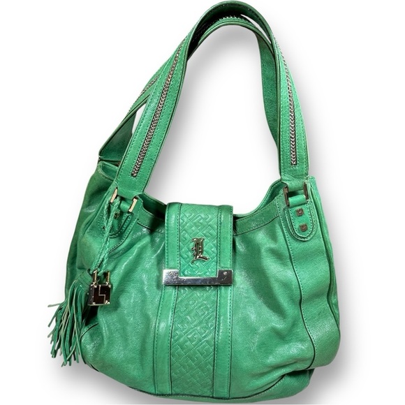 L.A.M.B by Gwen Stefani Y2K Luxury Leather Glazed Kelly Green Hobo Bag Asti - Picture 1 of 15